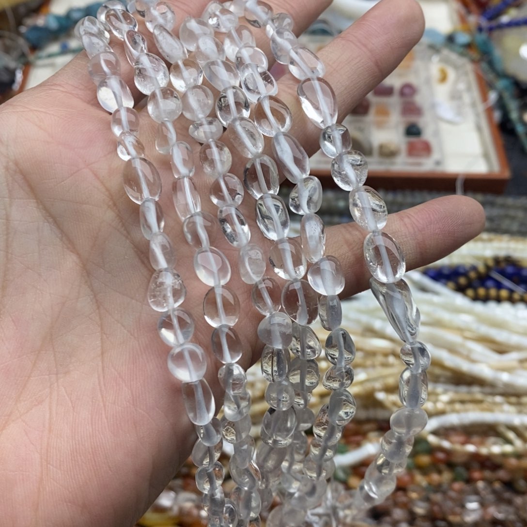 玛瑙/玉髓未镶嵌珠宝半成品一条天然透体白水晶随行7mm