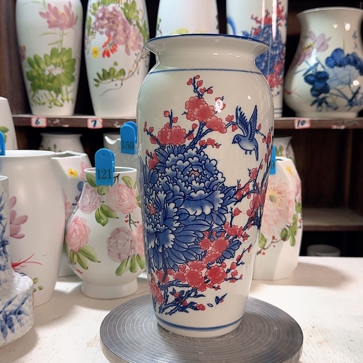 瓶高32青花红牡丹款陶瓷陶瓷新款陶瓷陶瓷