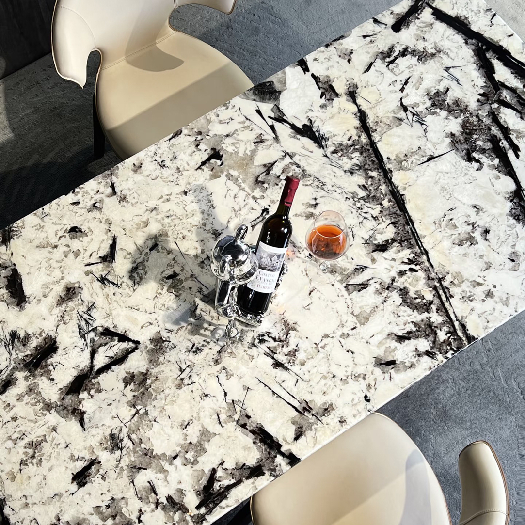 （金孔雀）天然奢石家用长方形圆形饭桌轻奢