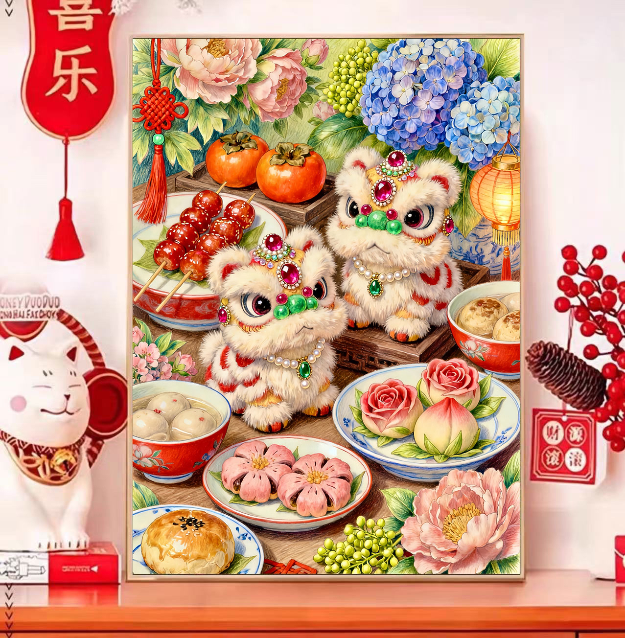 【新疆长绒棉】美林十字绣定制：醒狮纳福 大格四股线100×75cm（79色）