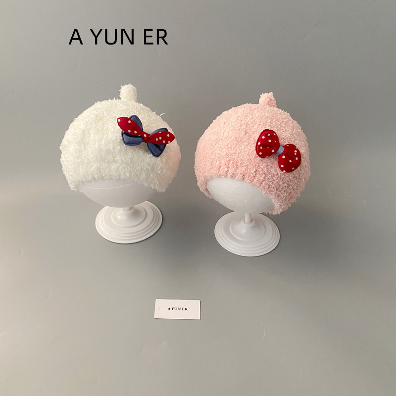 宝宝帽子秋冬季可爱小月龄女孩毛绒帽婴儿毛线帽加厚保暖针织帽潮