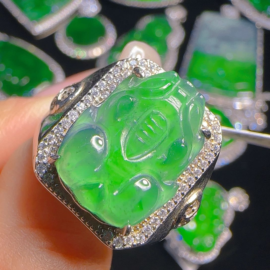 翡翠戒指银S925镶嵌天然