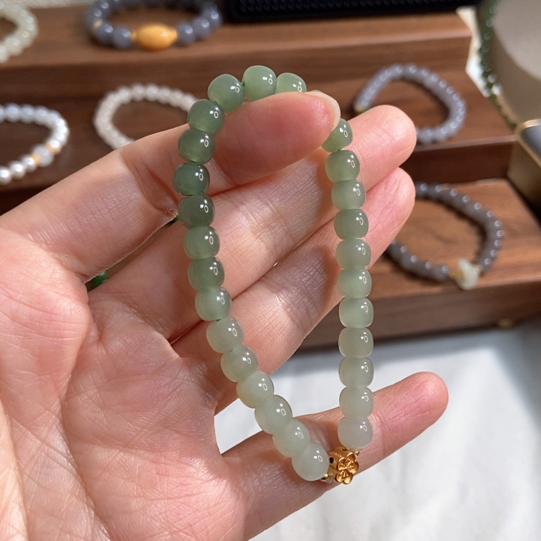 和田玉手链银S925镶嵌福利7mm老型渐变