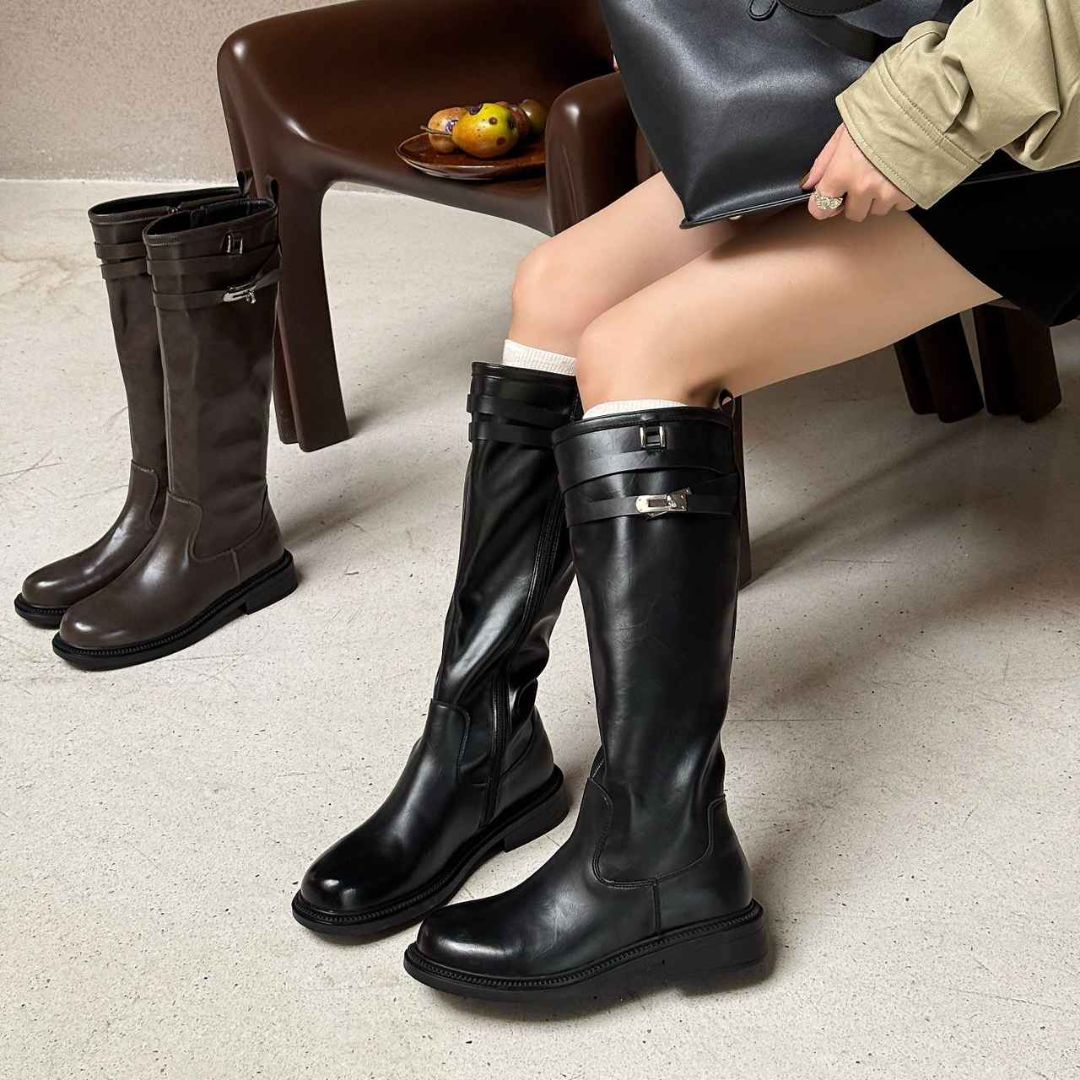 时尚长靴加绒保暖时装靴子高品质真皮骑士靴百搭韩版不过膝 8878