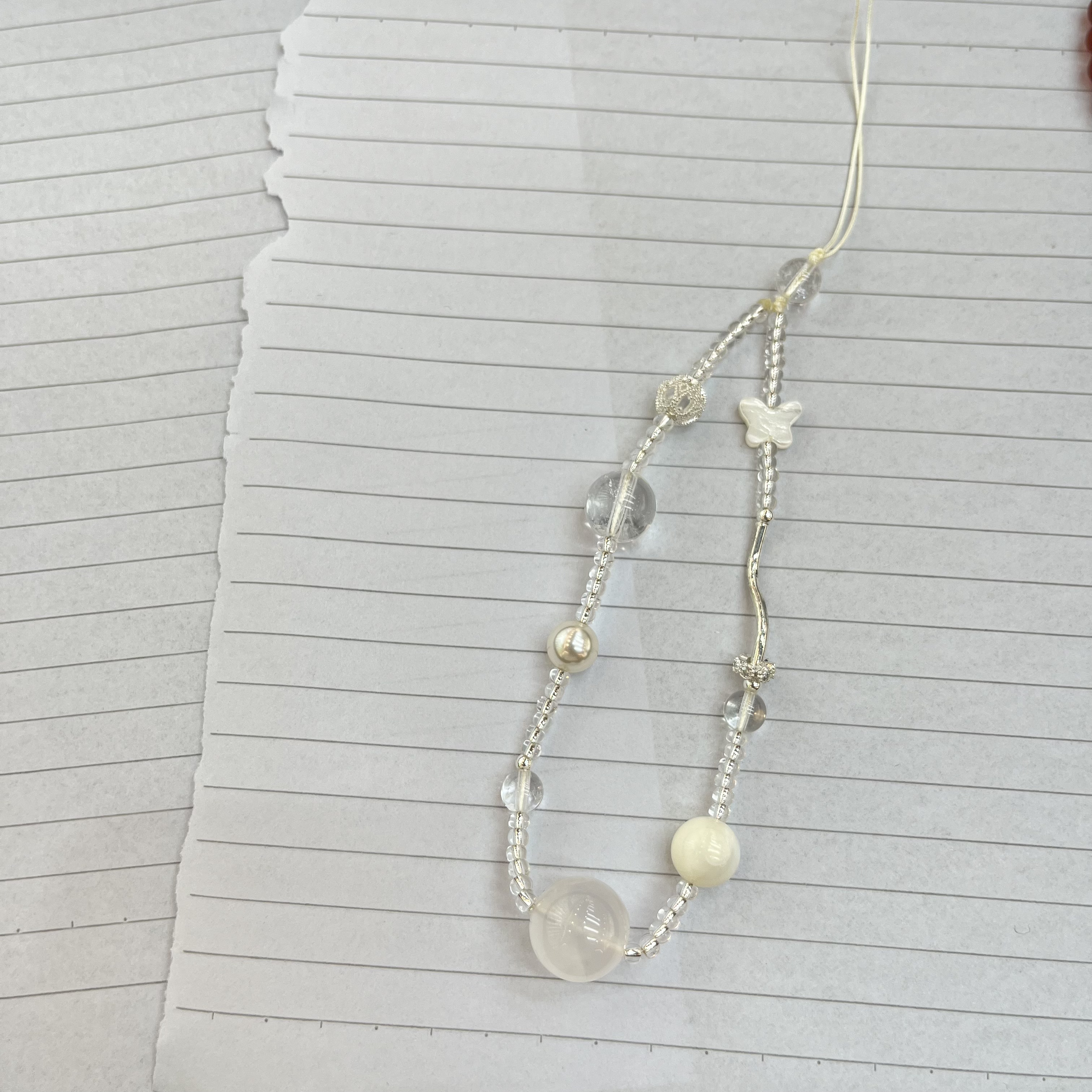 0645-白水晶手机链14mm