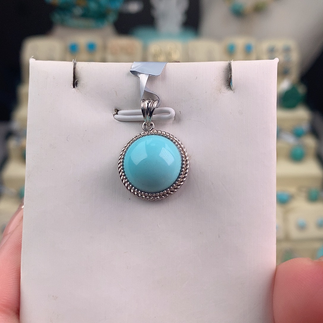 绿松石银S925镶嵌吊坠(不含链)