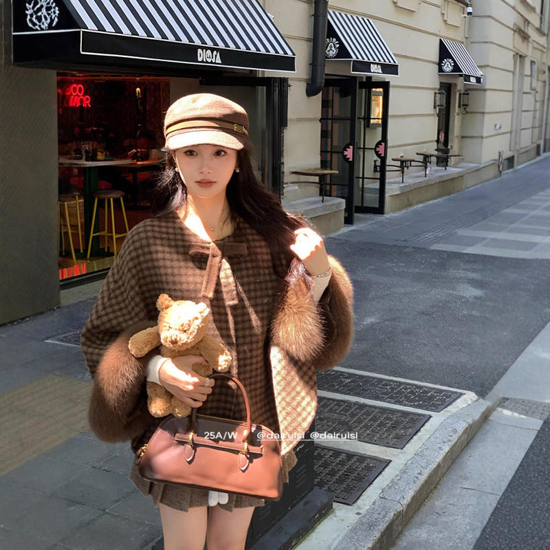 【NX南兮】莉莉安恋曲25新款狐狸毛斗篷双面羊毛大衣女复古毛呢外套