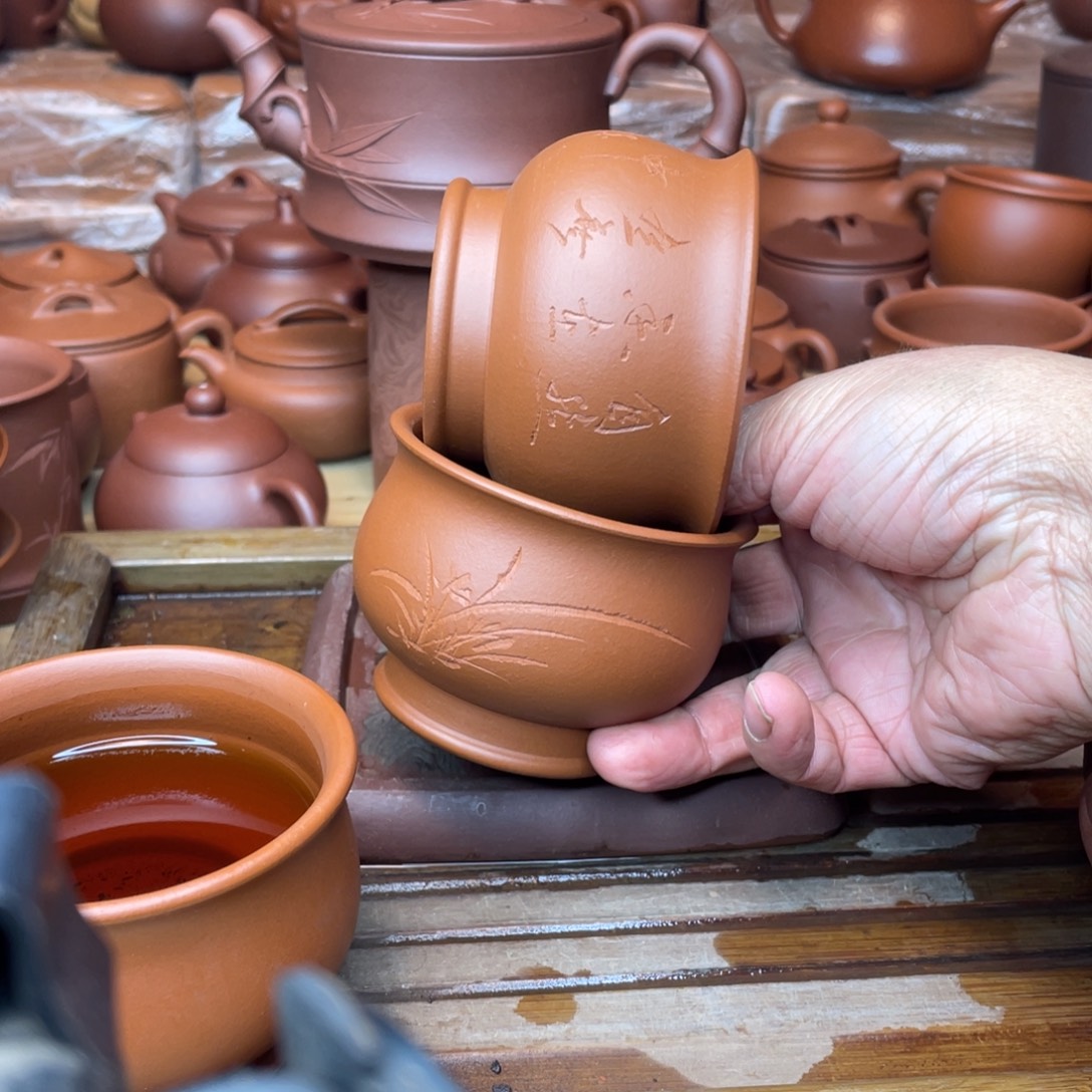 紫砂茶壶原矿赵庄朱泥手刻微微微瑕放漏