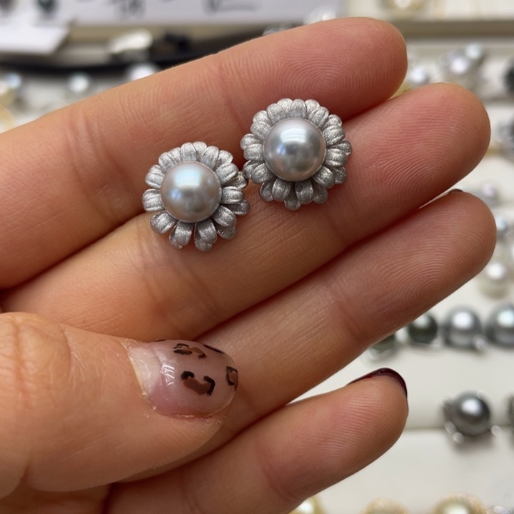 海水珍珠耳饰银S925镶嵌