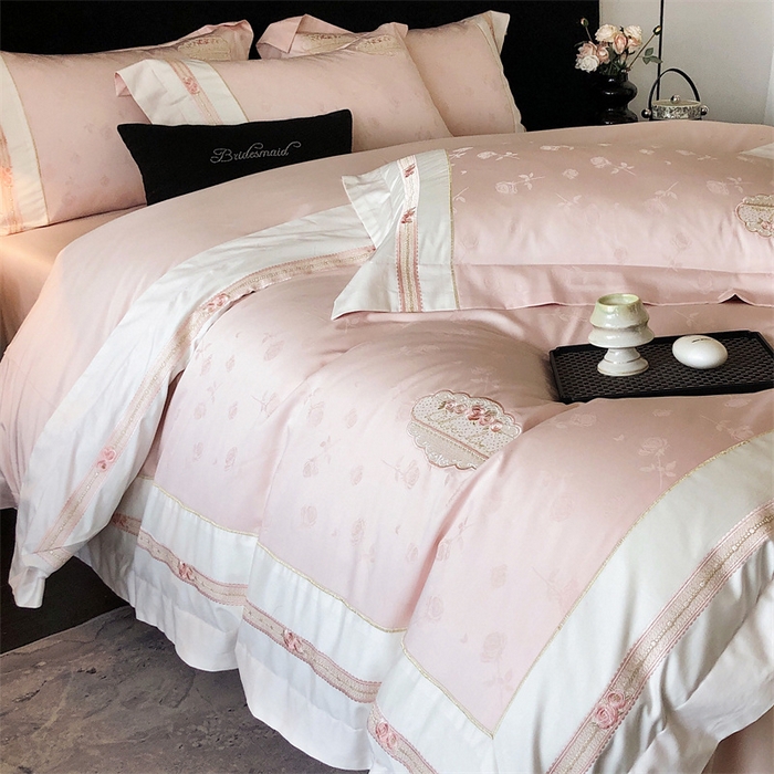 长绒棉轻奢提花绣花200支长绒棉舒适亲肤四件套高档