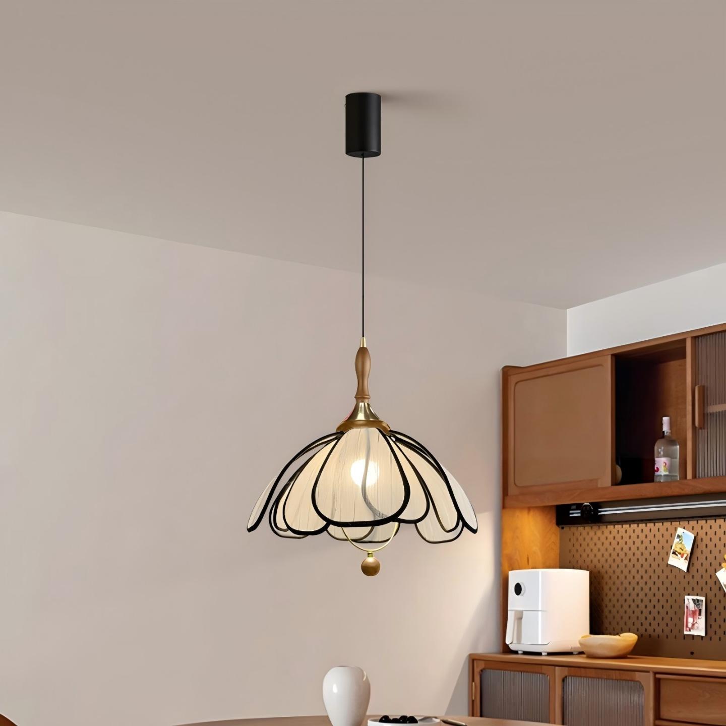 花瓣餐厅灯法式奶油风中古风复古原木高级感饭厅餐桌灯升降吊灯