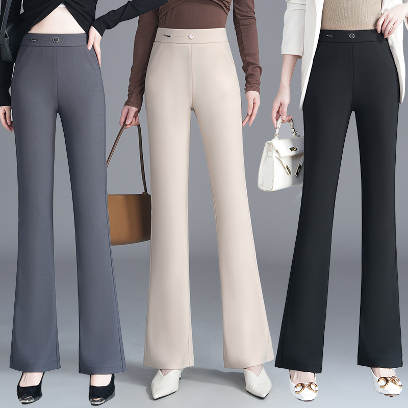 黑色喇叭裤女春季2025新款小个子修身显瘦休闲垂感西装微喇裤2538