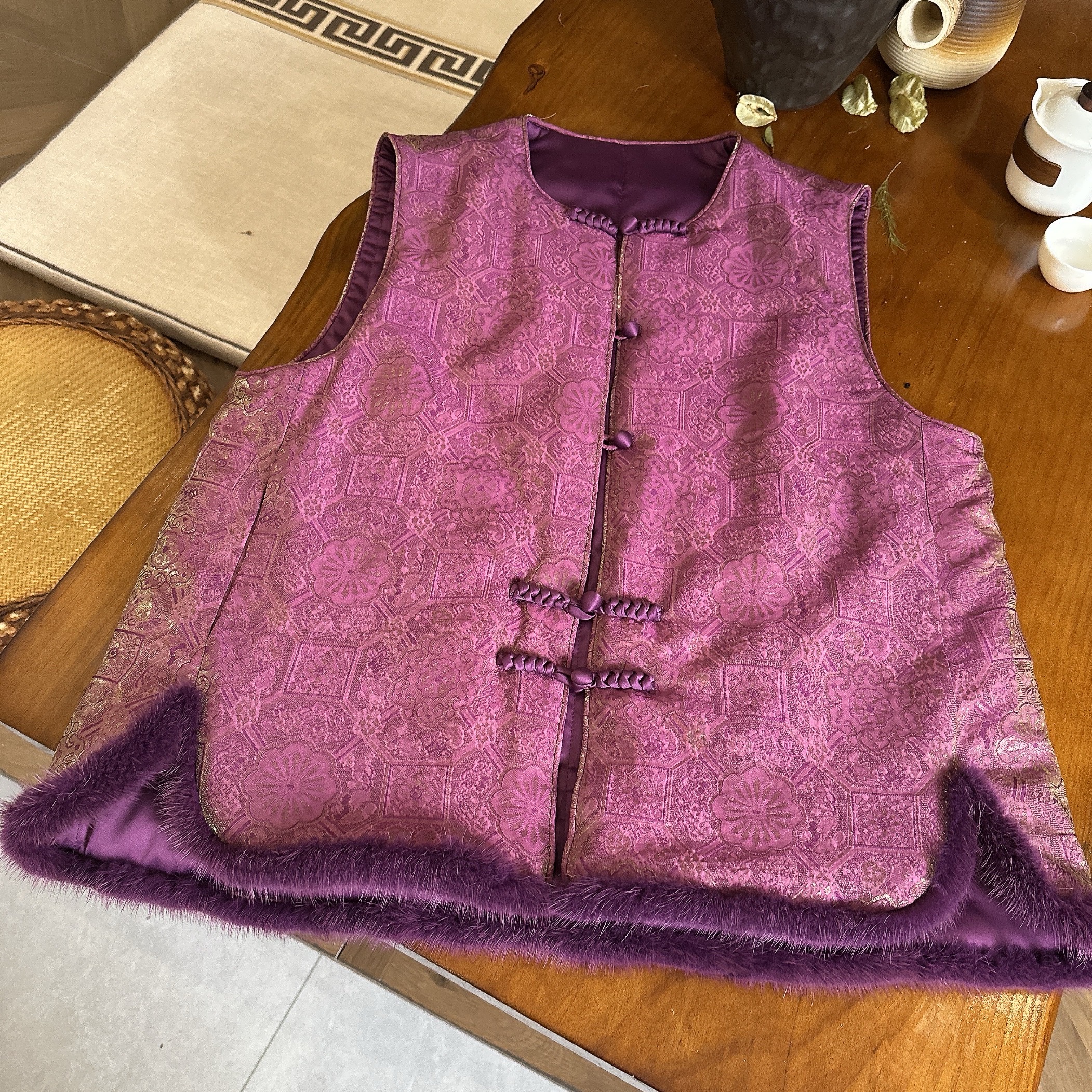 【语辰原创】YC 69906 新中式国风复古提花水貂毛领马甲