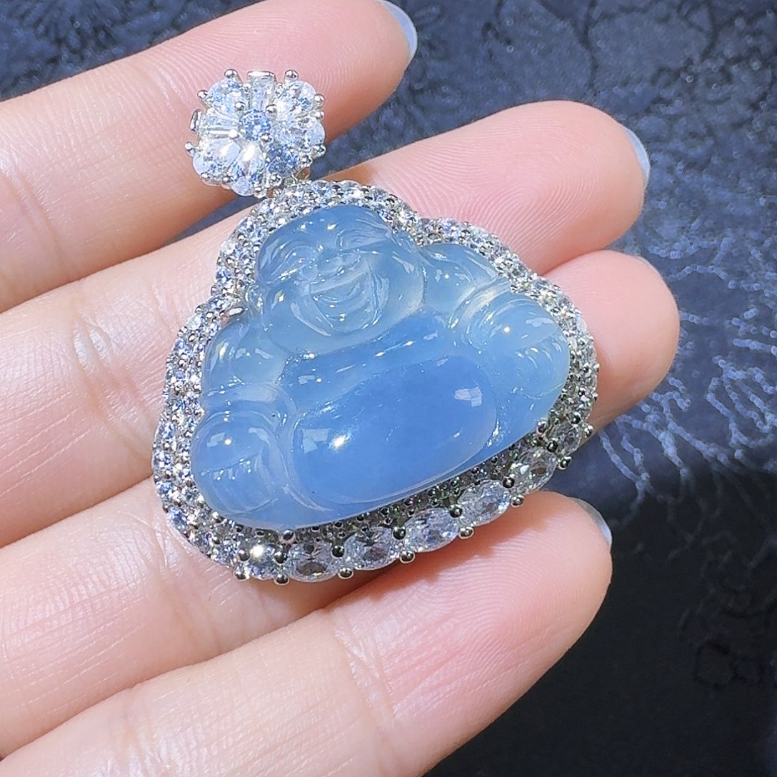 翡翠吊坠(不含链)银S925镶嵌佛公