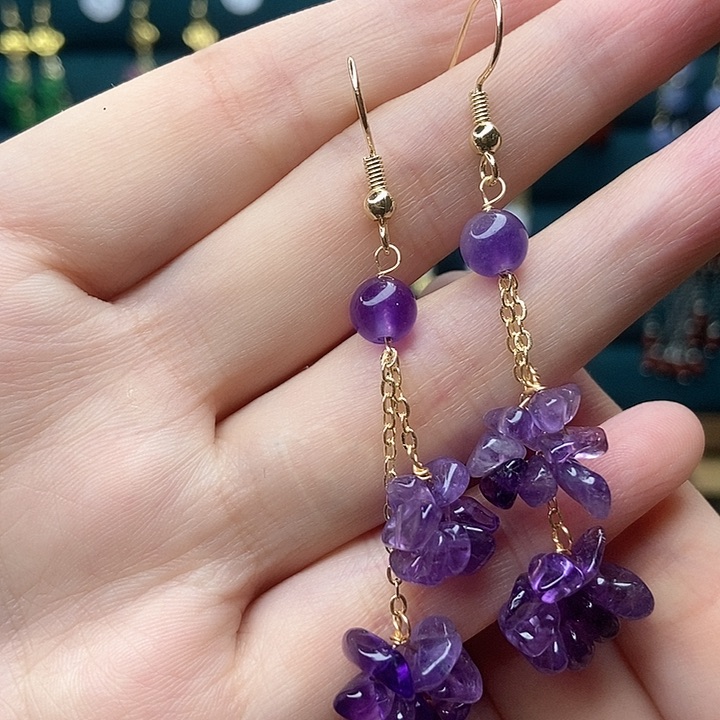 石英质玉耳钉银S925镶嵌