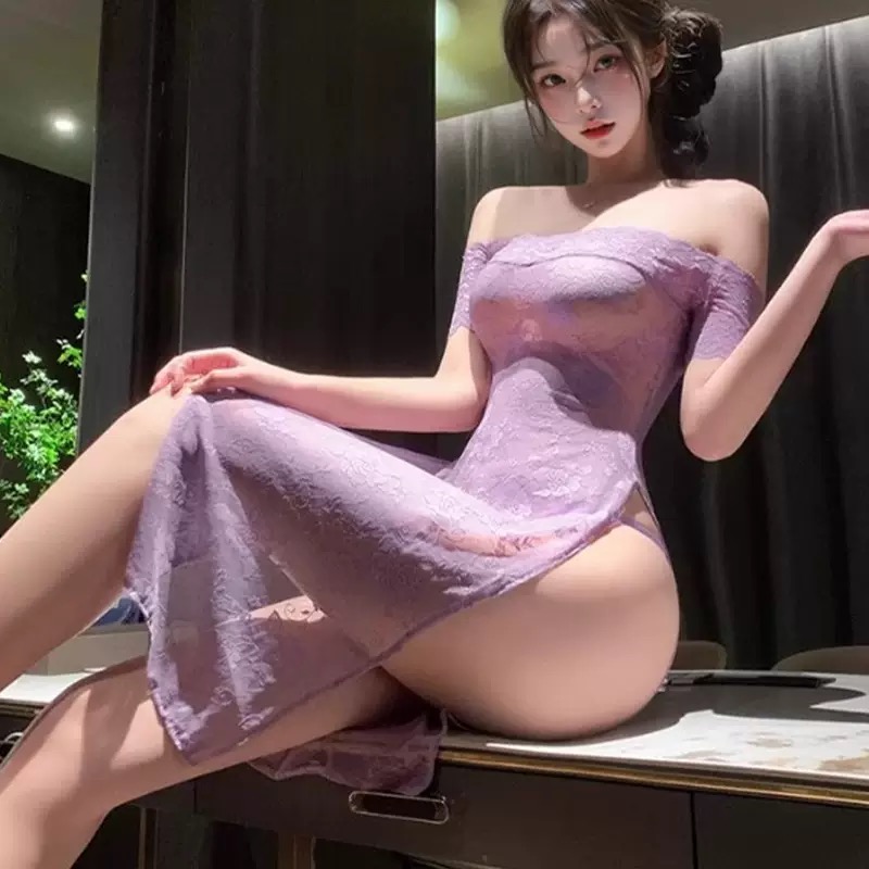 女性感蕾丝紫色连衣裙纯欲睡衣