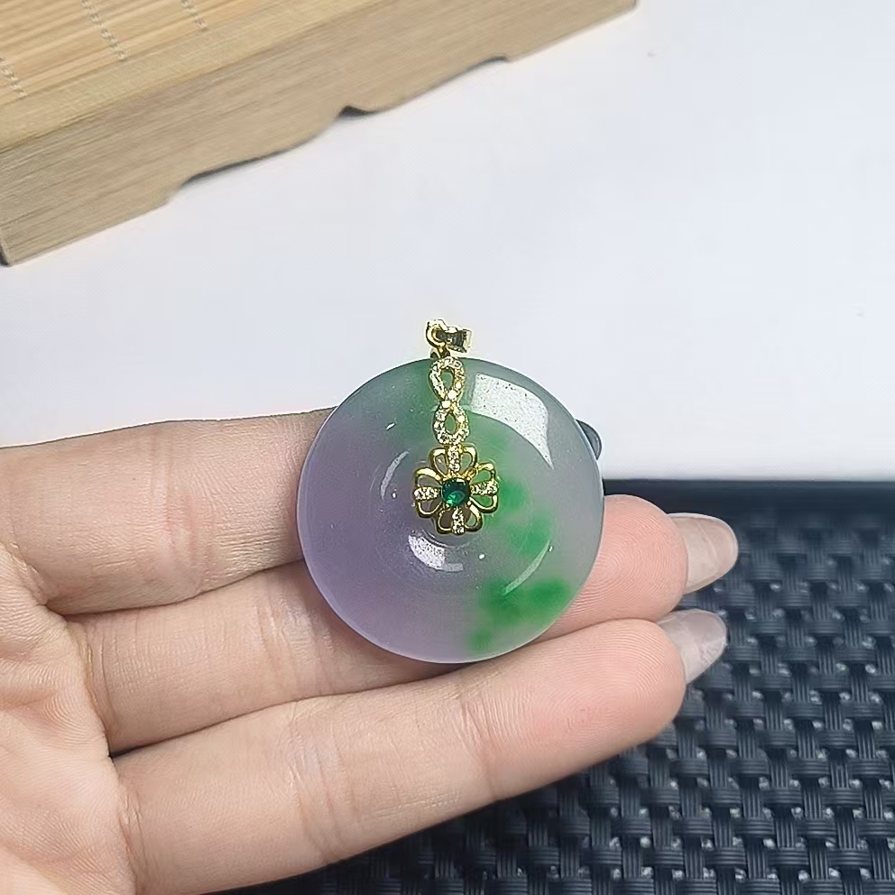 （聚宝严选）D114紫绿小花小平安扣吊坠精致气质妈妈款时尚精美