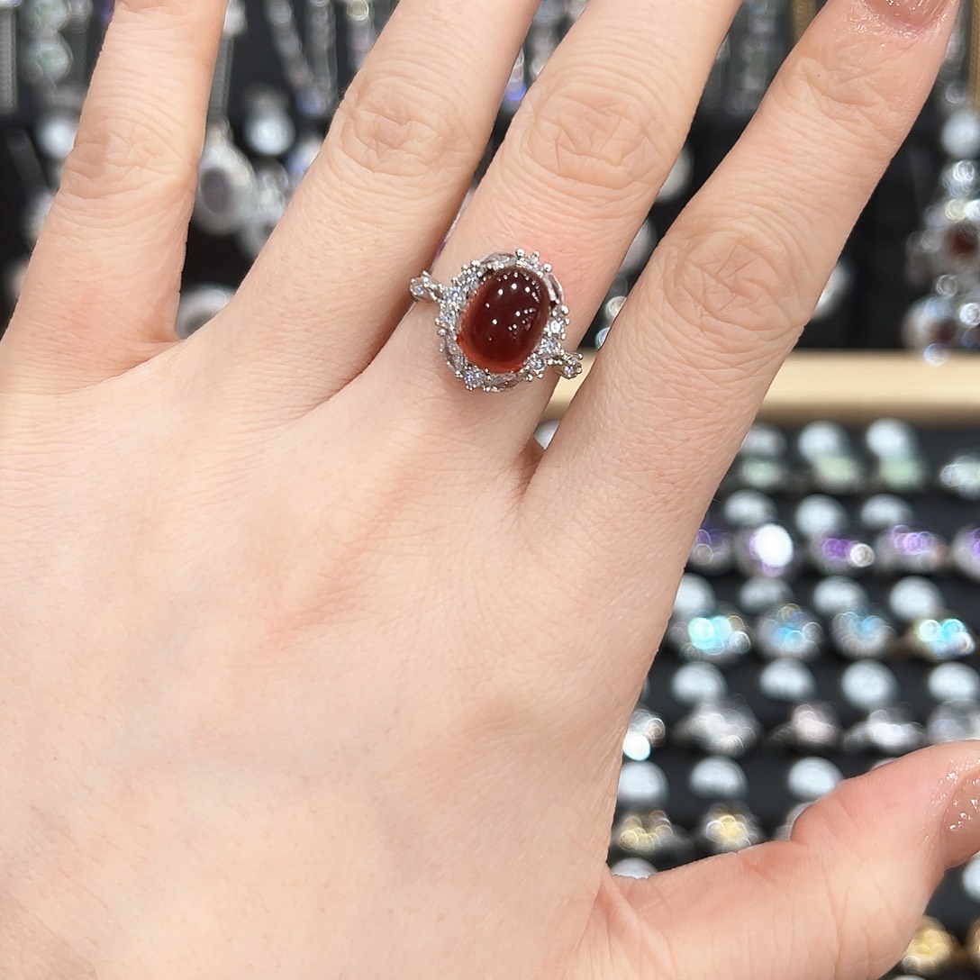 红宝石戒指银S925镶嵌戒指