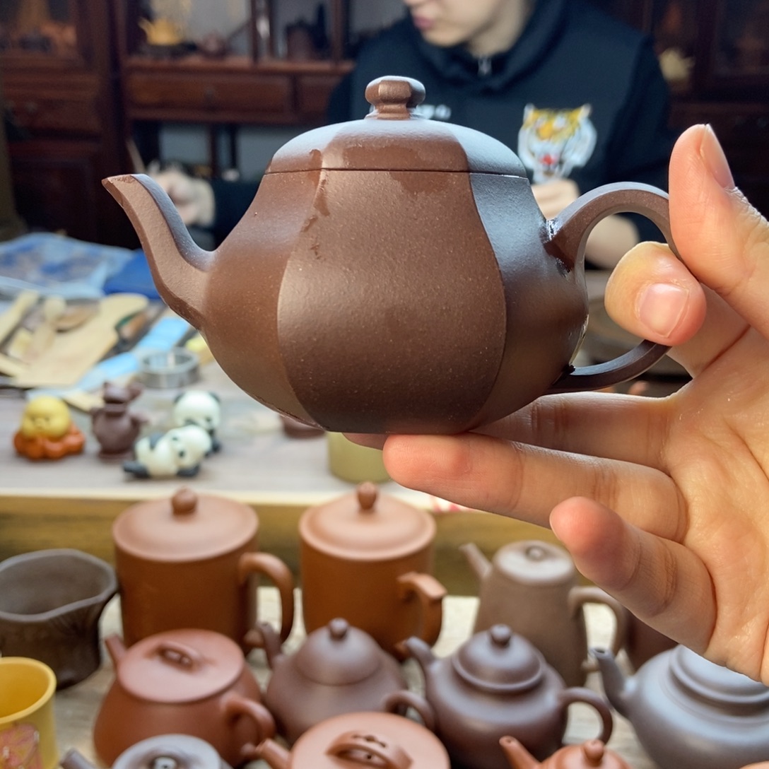 白***包茶壶紫砂半手紫泥六方壶