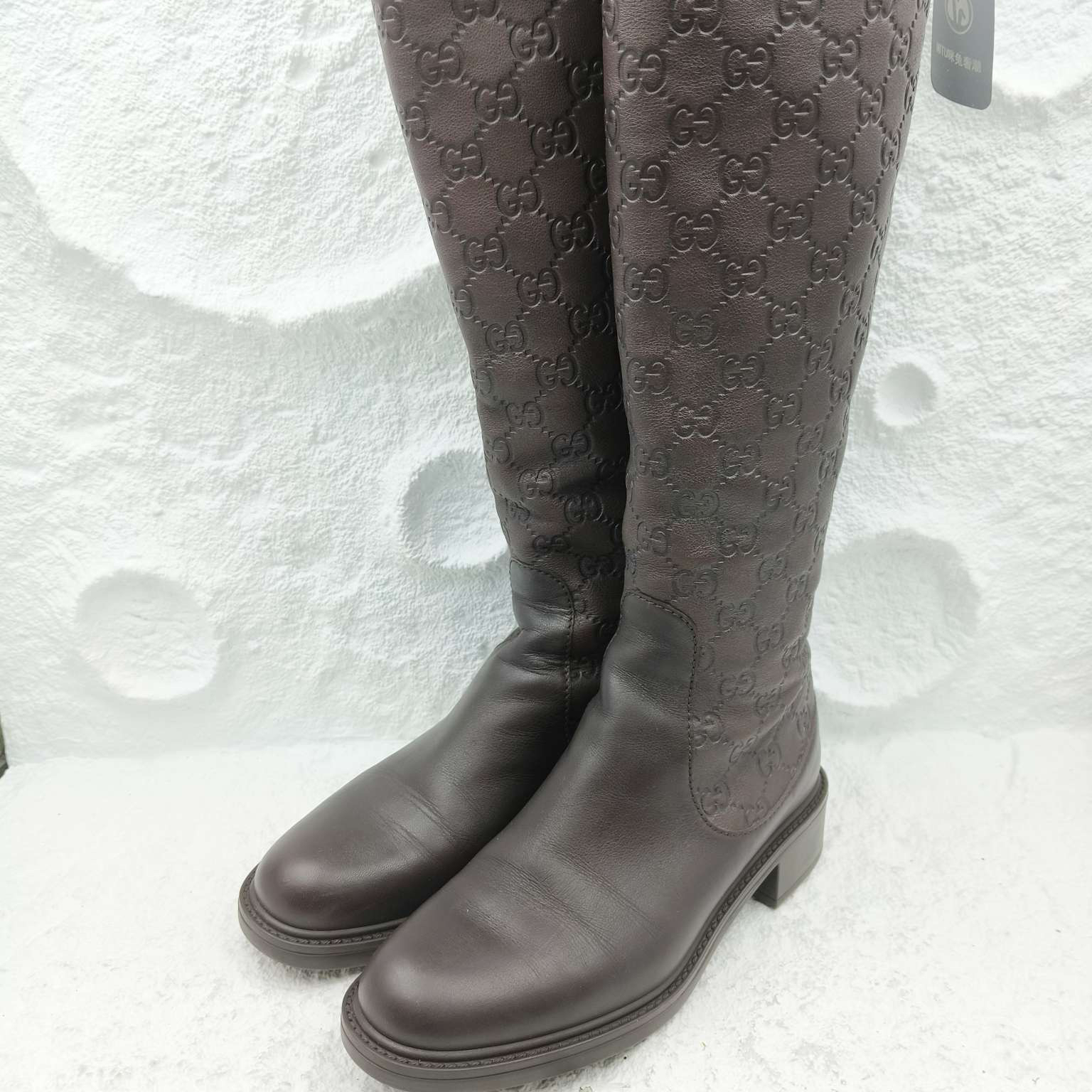 古驰/Gucci/35.5码/棕色老花骑士靴/非全新