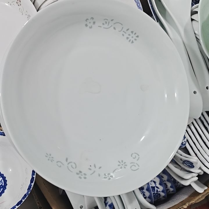 瓷玲珑青色8寸盘6个微瑕疵