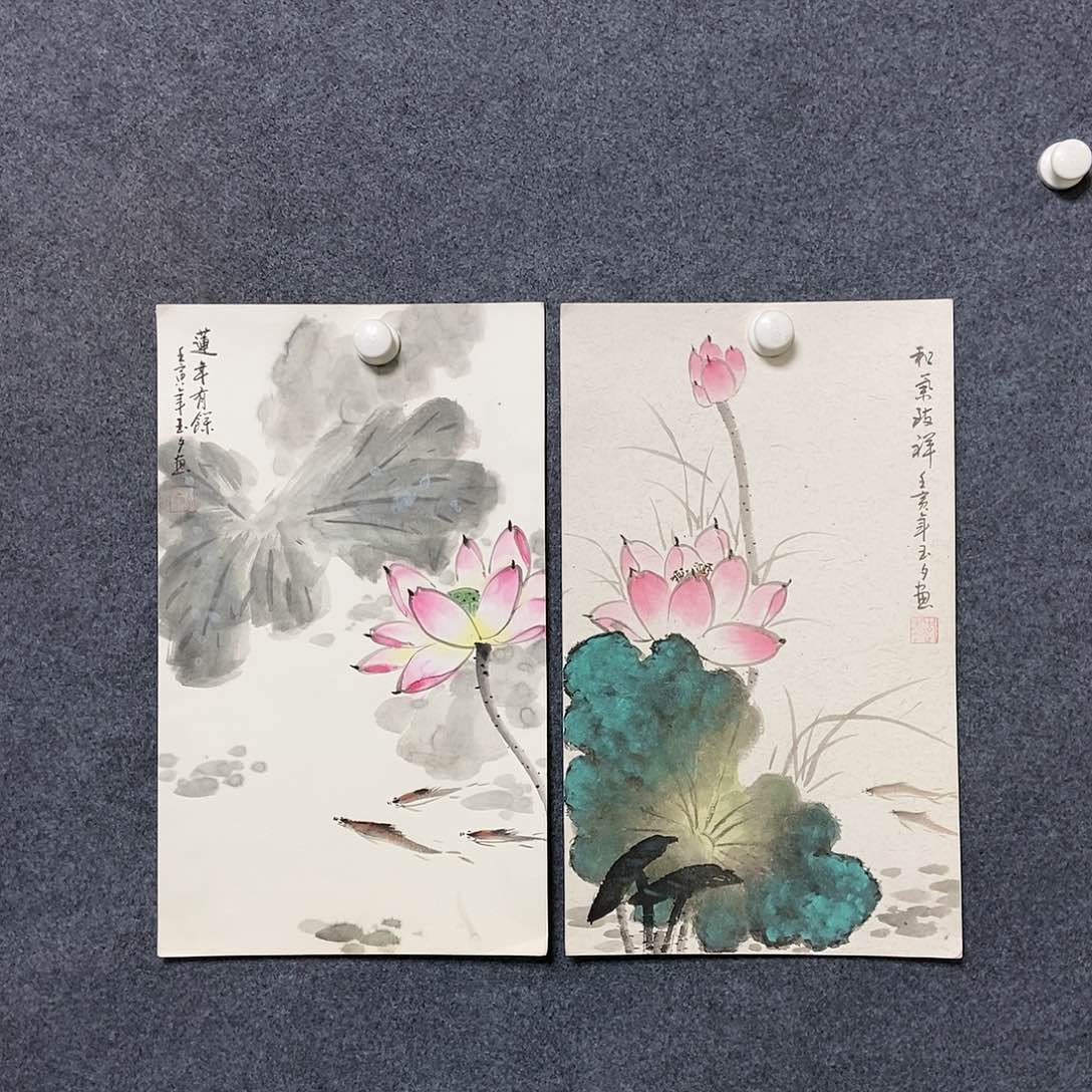 国画两幅卡纸50✖️30花鸟