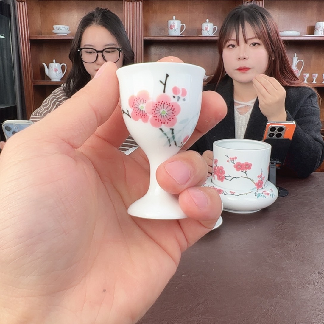 瓷纪念版翠竹红梅酒杯微瑕