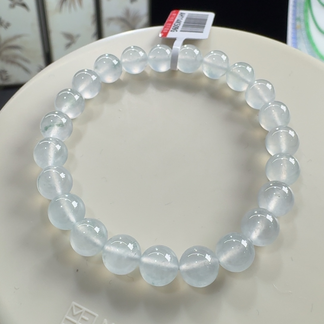翡翠未镶嵌手链高冰飘淡蓝花单圈8mm