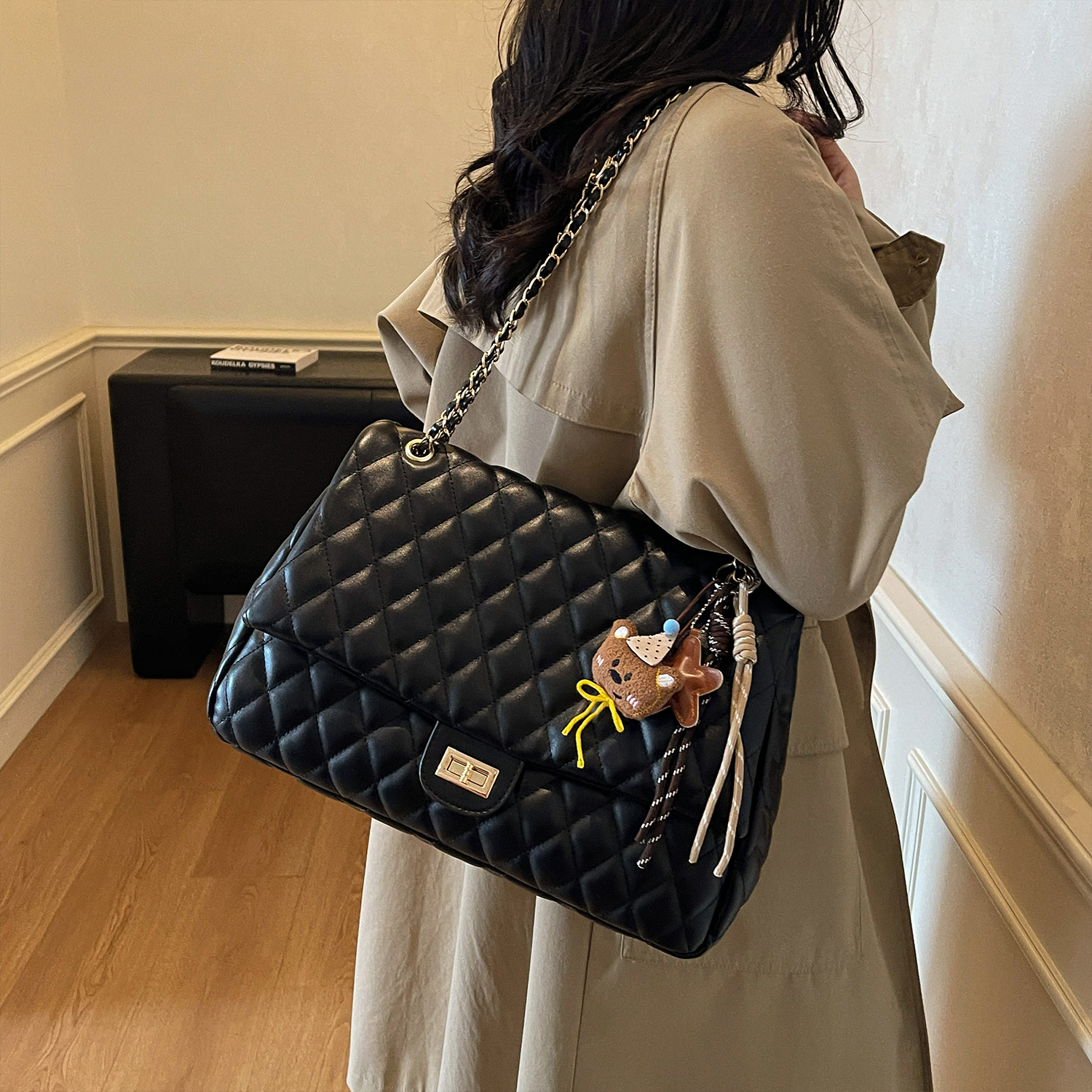 艾米兔女包2025新款时尚简约小众菱格链条包时尚小香风单肩斜挎包