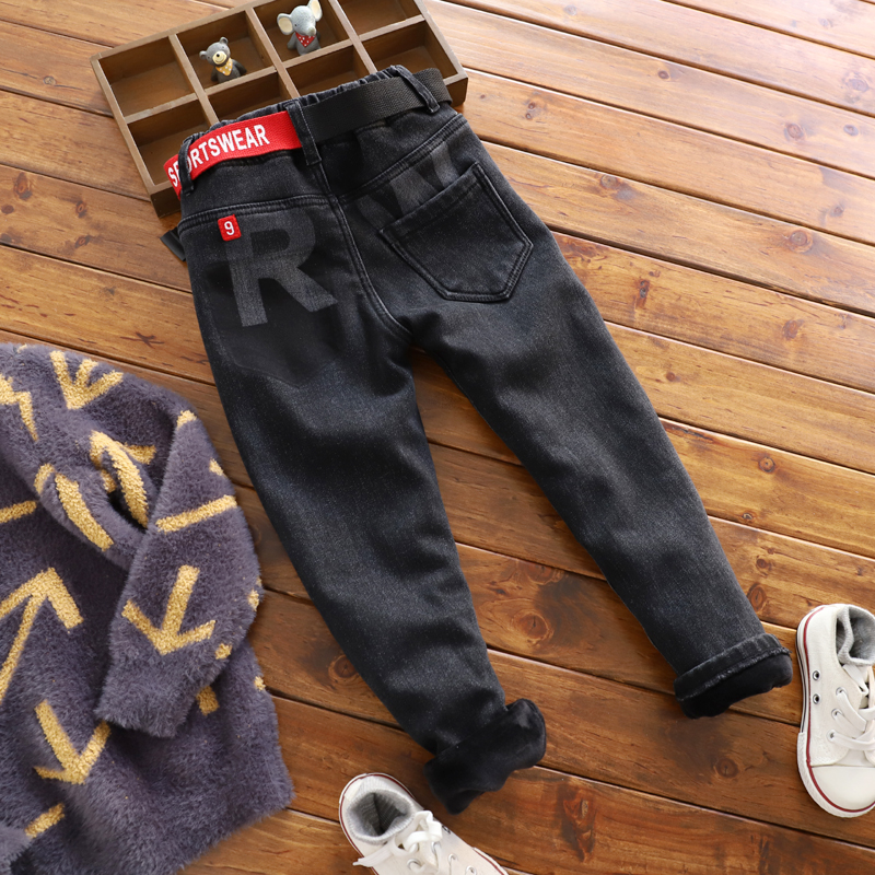 男童黑色牛仔裤中大童秋冬季牛仔裤子男孩长裤儿童瘦版加绒小脚裤