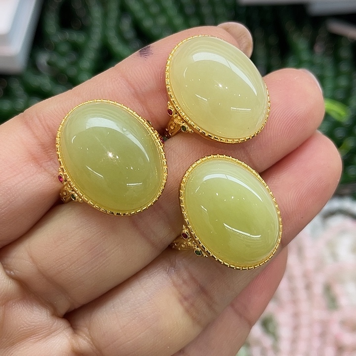 和田玉银S925镶嵌戒指颜色多样性发货拍一发一