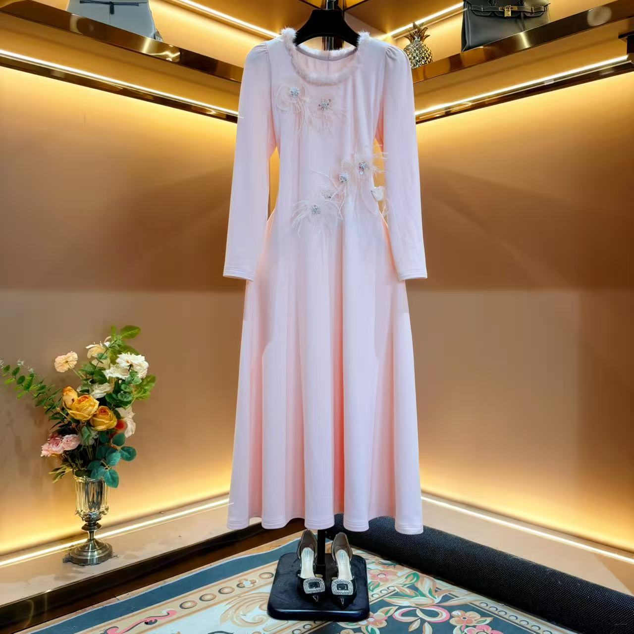 【绯樱粉雪】轻奢设计师优雅气质修身时尚收腰打底连衣裙-88522姐