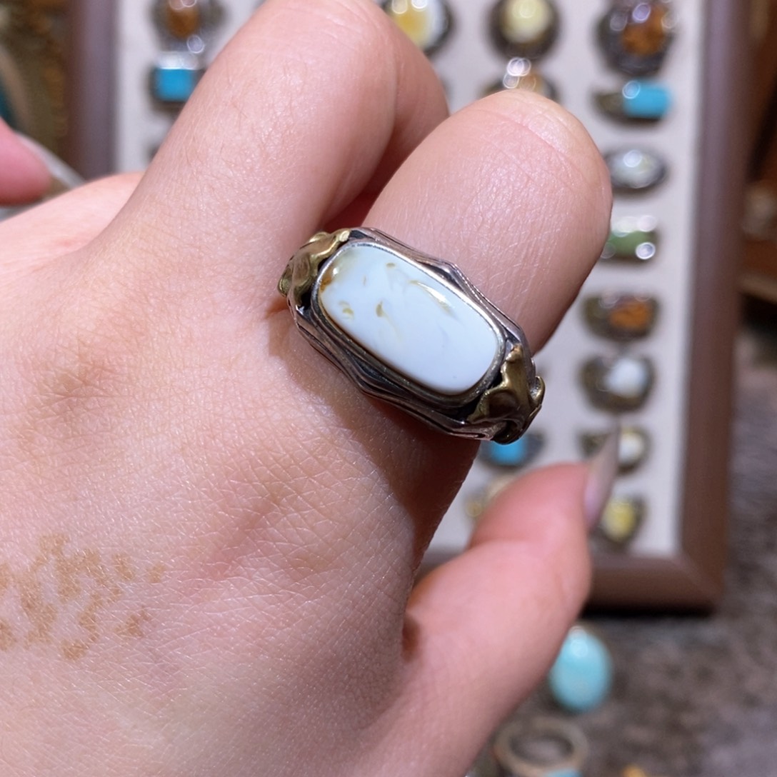 琥珀戒指银S925镶嵌戒指