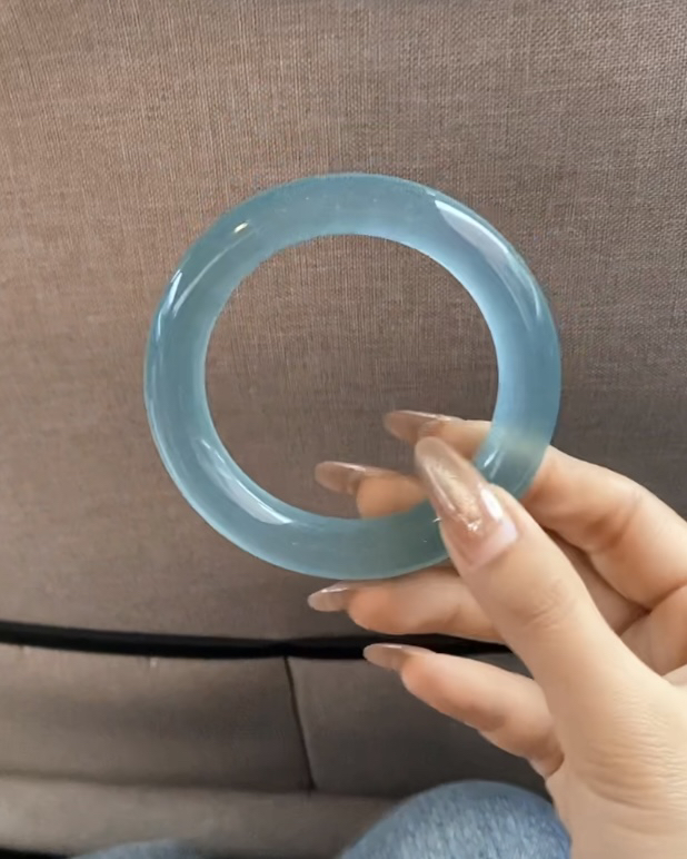 非金属仿水晶手镯 牛仔蓝胖圆条58–62