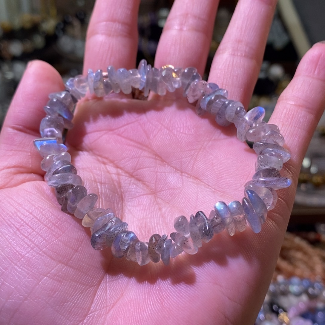 水晶未镶嵌手串天然随型灰月光手串