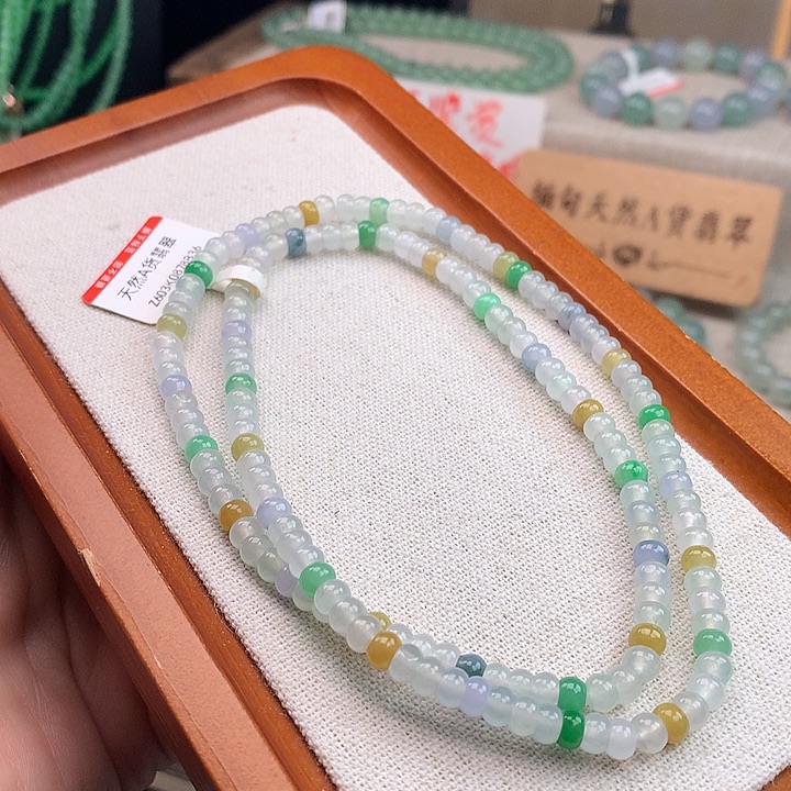 翡翠未镶嵌手链冰透算盘珠
