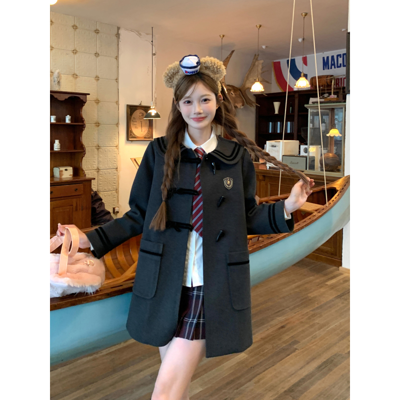 东京岁时记加厚呢子大衣学院风显瘦百搭上衣中长款加棉毛呢外套