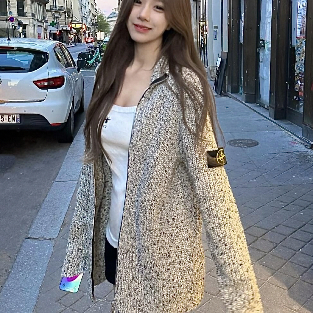 网红款岛岛袖口标贴拉链开衫外套