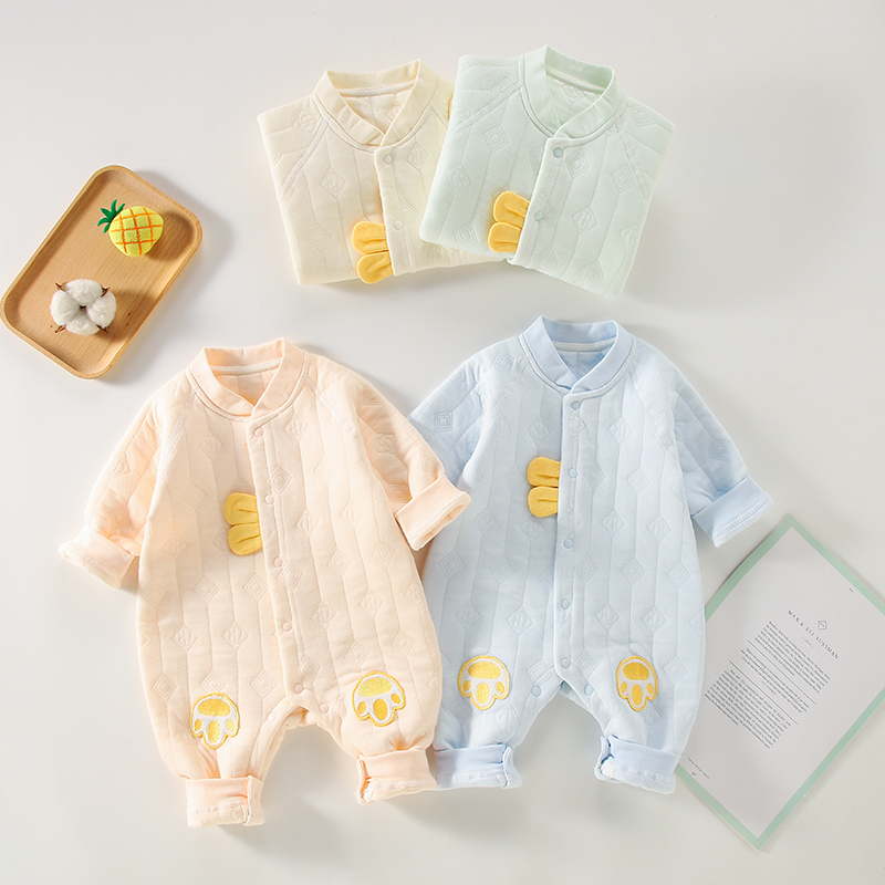 婴幼儿三层保暖连体衣秋冬加厚宝宝长袖爬服卡0-3岁通新生儿衣服