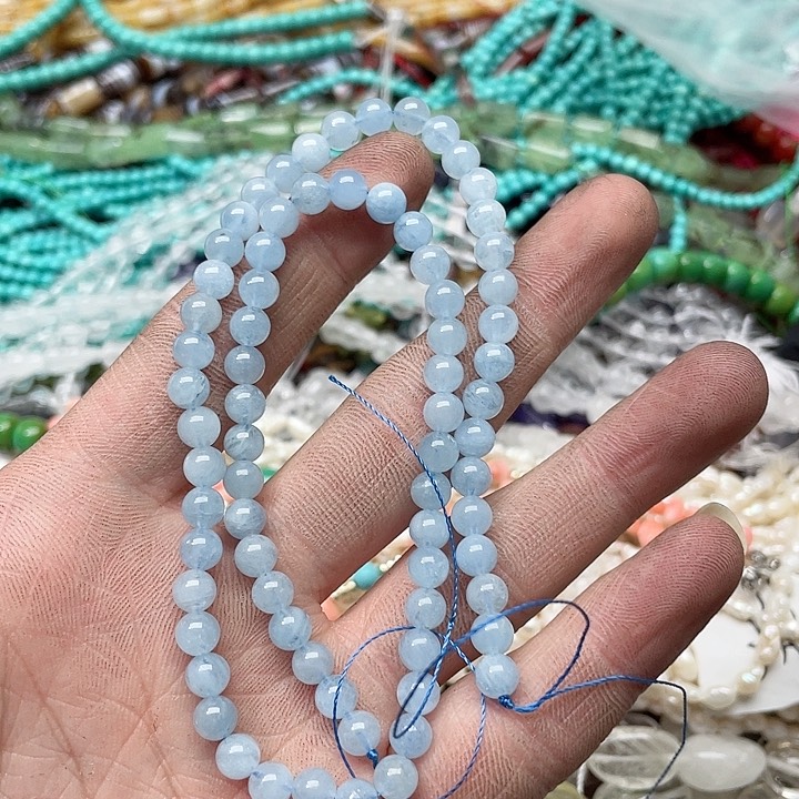 玛瑙/玉髓珠宝半成品合金一条5.7mm海蓝宝