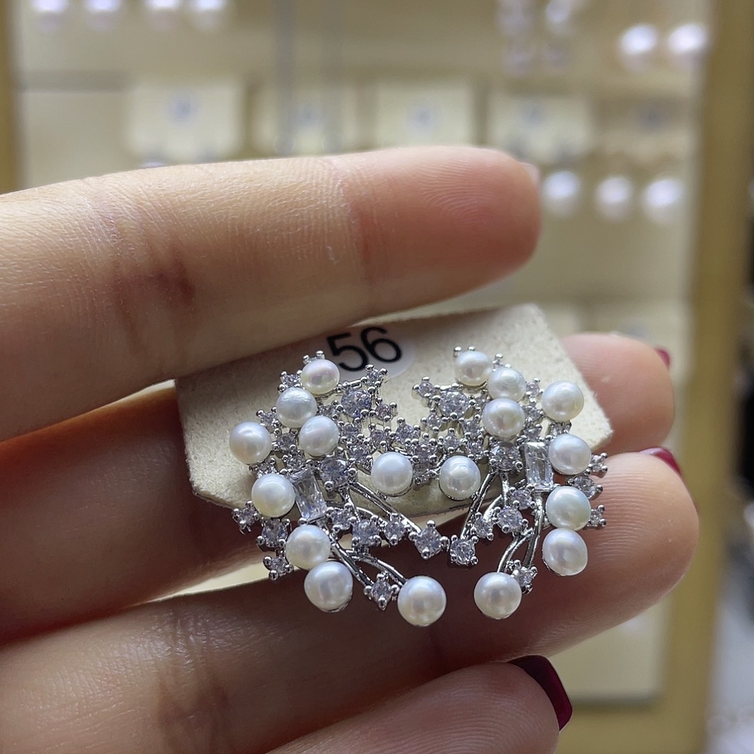 淡水珍珠耳饰银S925镶嵌