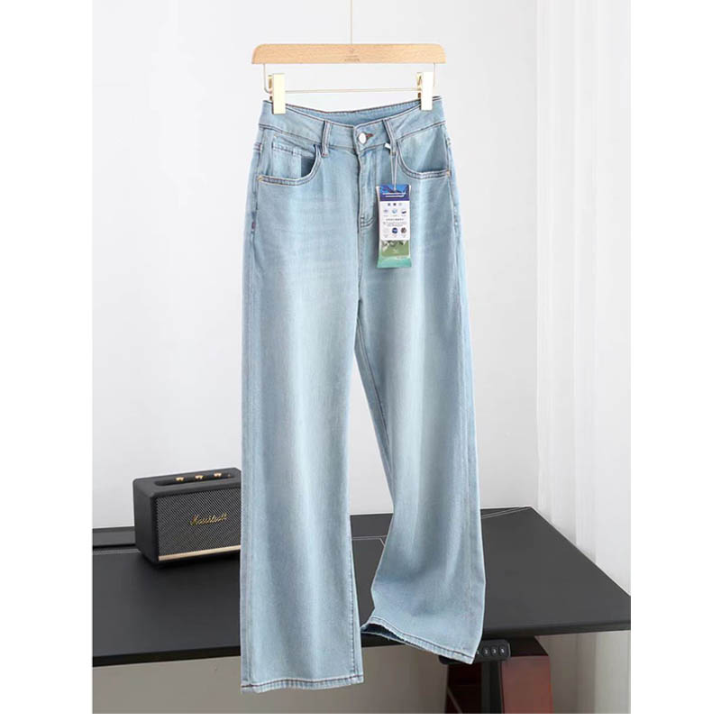（女装）9618 夏季蓝色高腰百搭直筒莱赛尔天丝牛仔裤