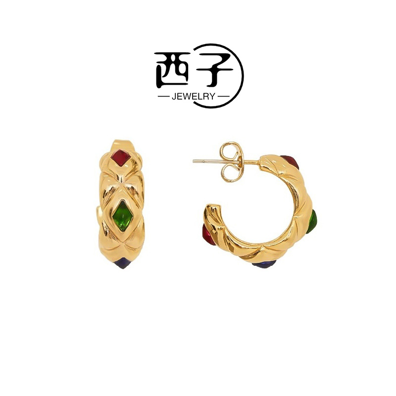 西子饰品高定镀 18K 金 【流彩耳钉】S925银针不过敏耳饰饰品