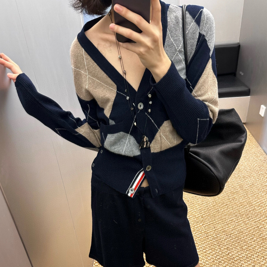 【lunan】周也同款汤姆菱格新款开衫