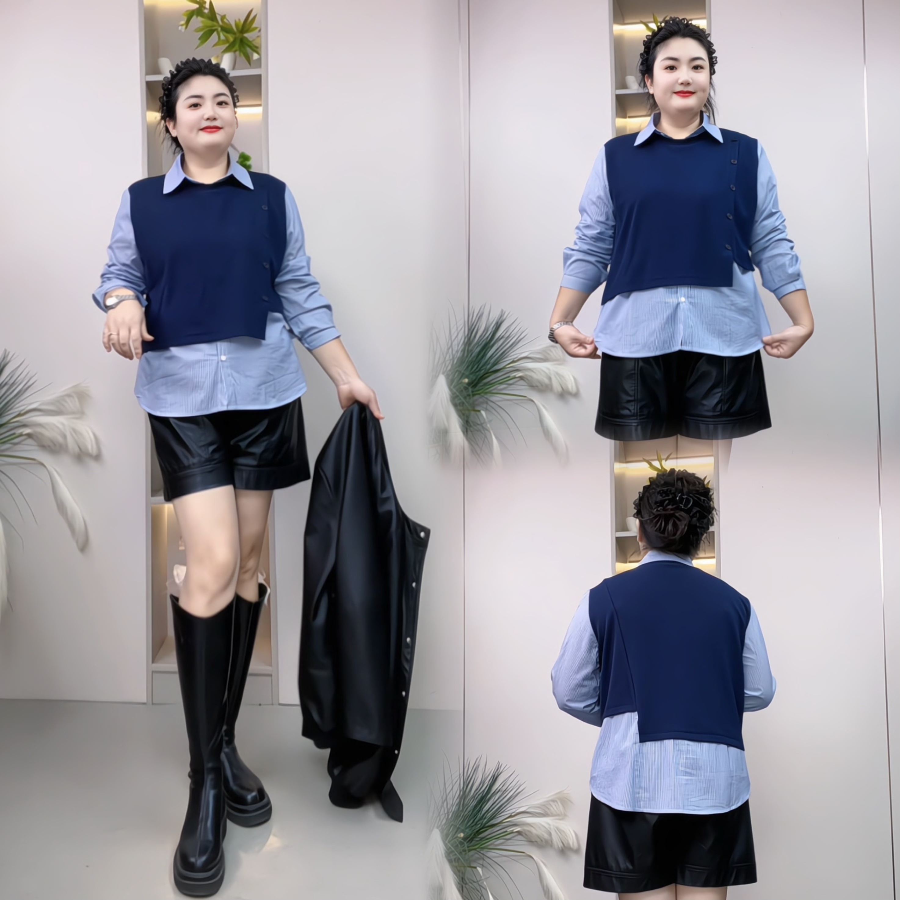 欧洲站拼接假两件条纹衬衫女2025新款轻奢高级感卫衣气质上衣