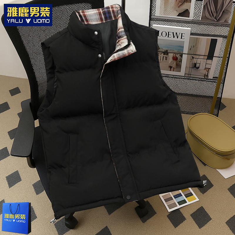 雅鹿男装保暖马甲男士秋冬外穿无袖棉服黑色背心外套男款上衣棉袄