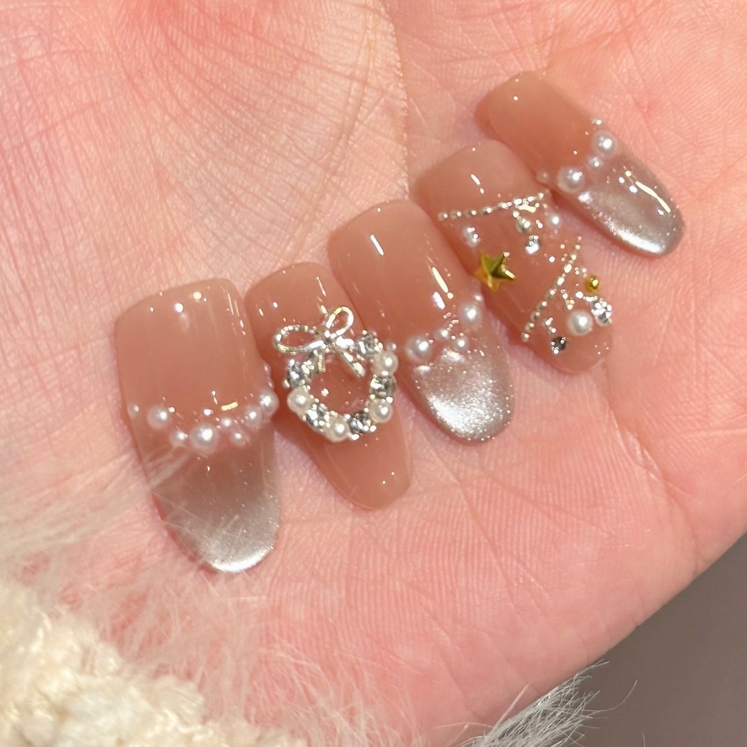 【圣诞初雪】纯手工穿戴甲显白百搭美甲贴片
