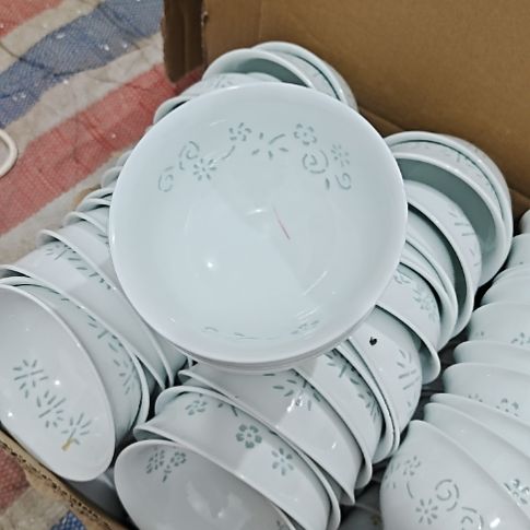 瓷玲珑青色4.5寸吃饭碗4个微瑕疵