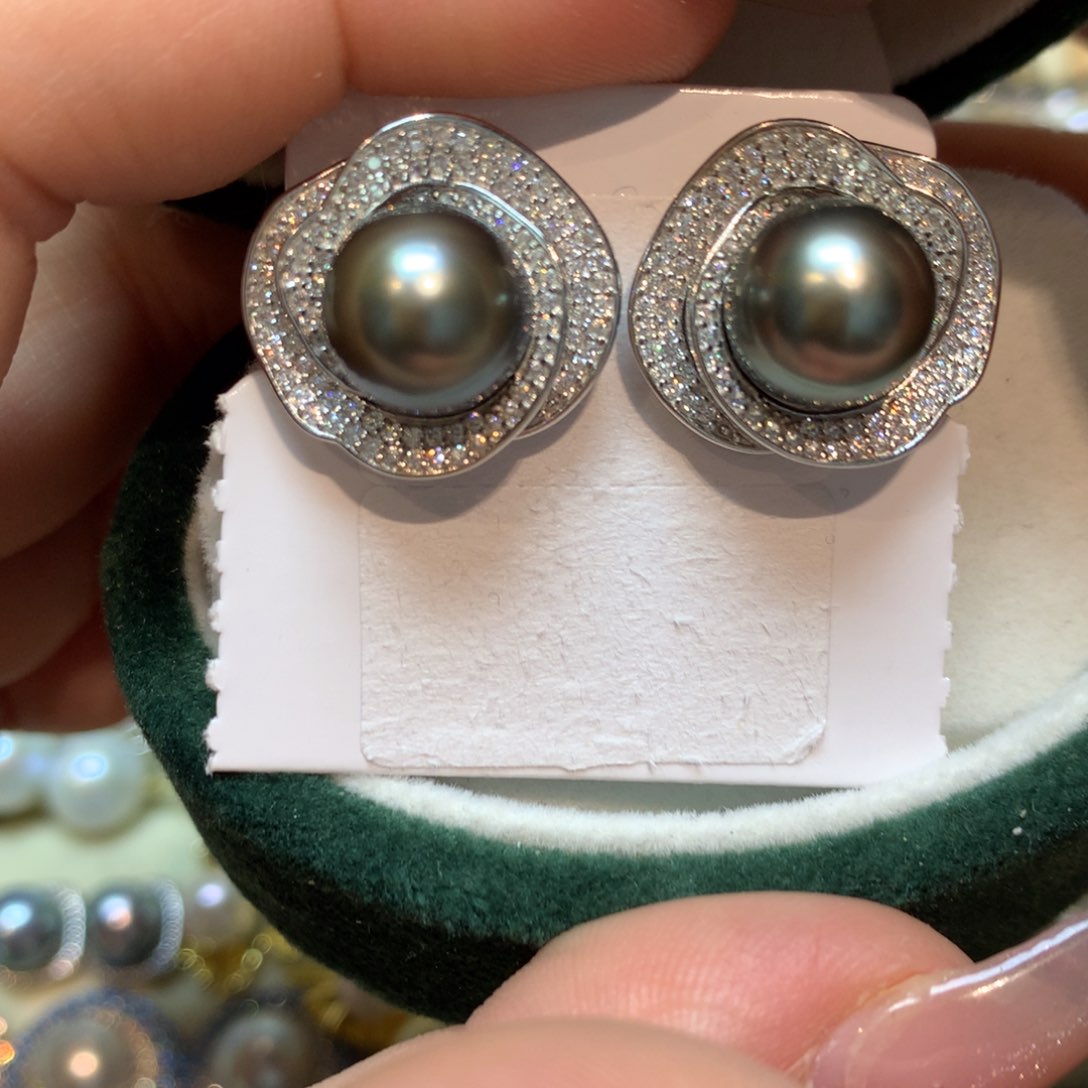 海水珍珠耳饰银S925镶嵌