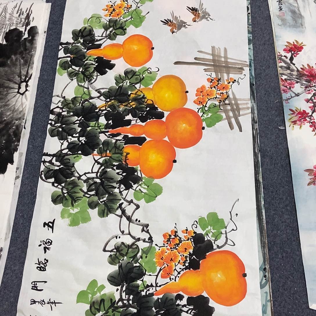 国画四尺葫芦一副